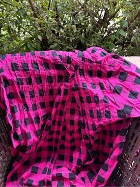 Miley Cyrus Max Azaria Vintage Black and Pink Checkered Shirt